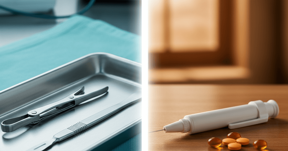 Chirurgische instrumenten naast medicatie - vergelijking maagverkleining en afvalmedicatie